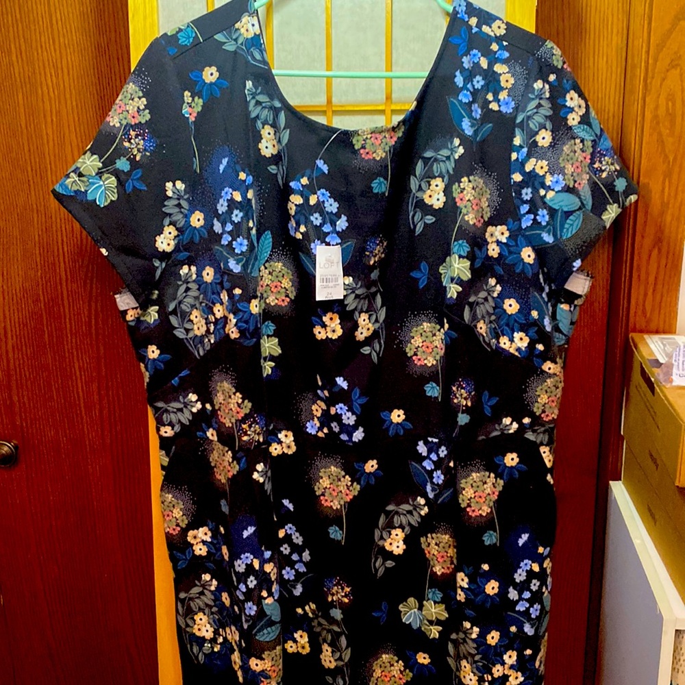 LOFT black floral print sheath dress. NWT 24W